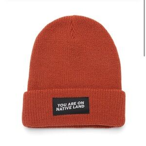'You Are On Native Land' ribbed beanie (One Size, ‘Redwood’ color)